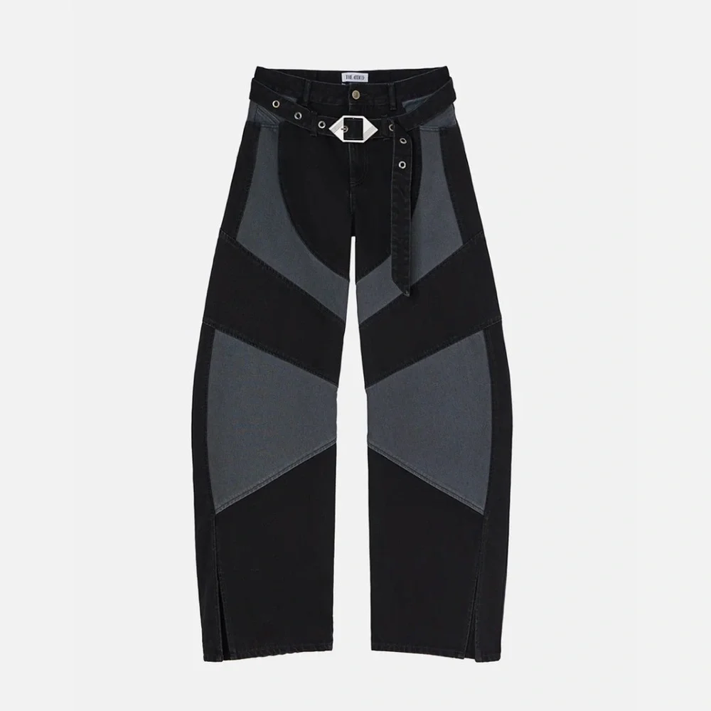 The Attico Black and Gray Patchwork Wide-Leg Jeans - Picture 2 of 8